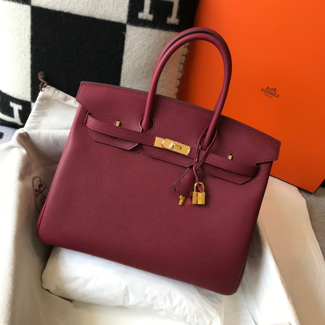 Hermes Birkin 35Cm Burgundy Togo Leather Gold Hardware