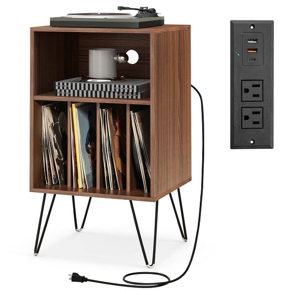 Costway 3Tier Record Player Stand with Charging Station Shelf and 4