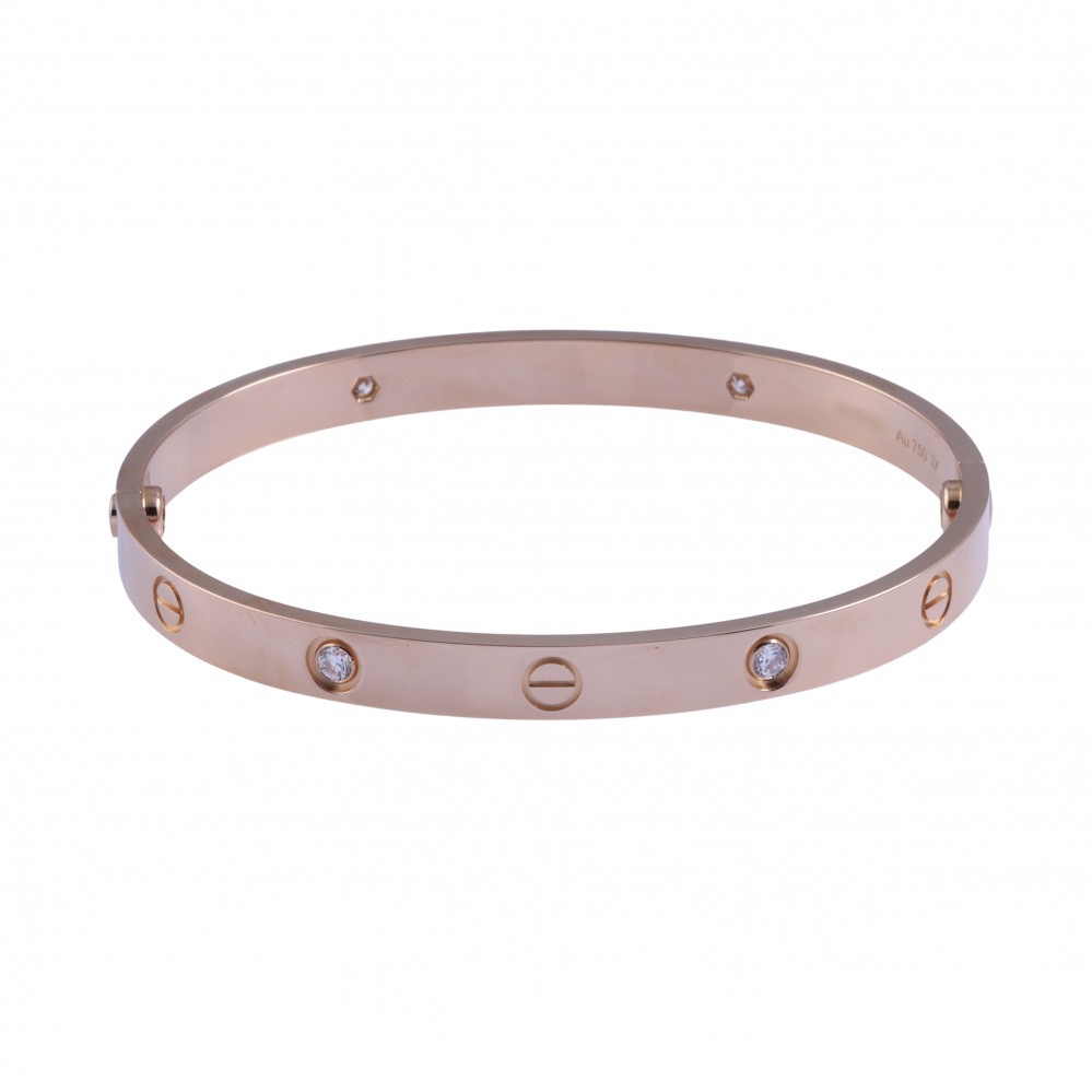 Cartier Love Half Diamond #19 Bracelet 18K Rose Gold B6036000