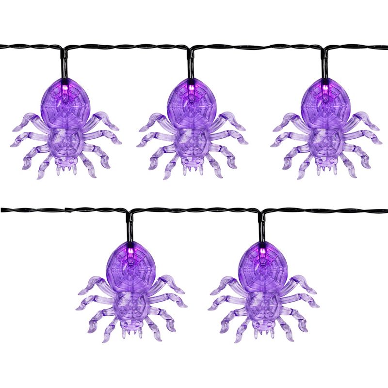Northlight LED Lighted Spider Halloween Lights - Purple - 6' Black Wire - 10pcs