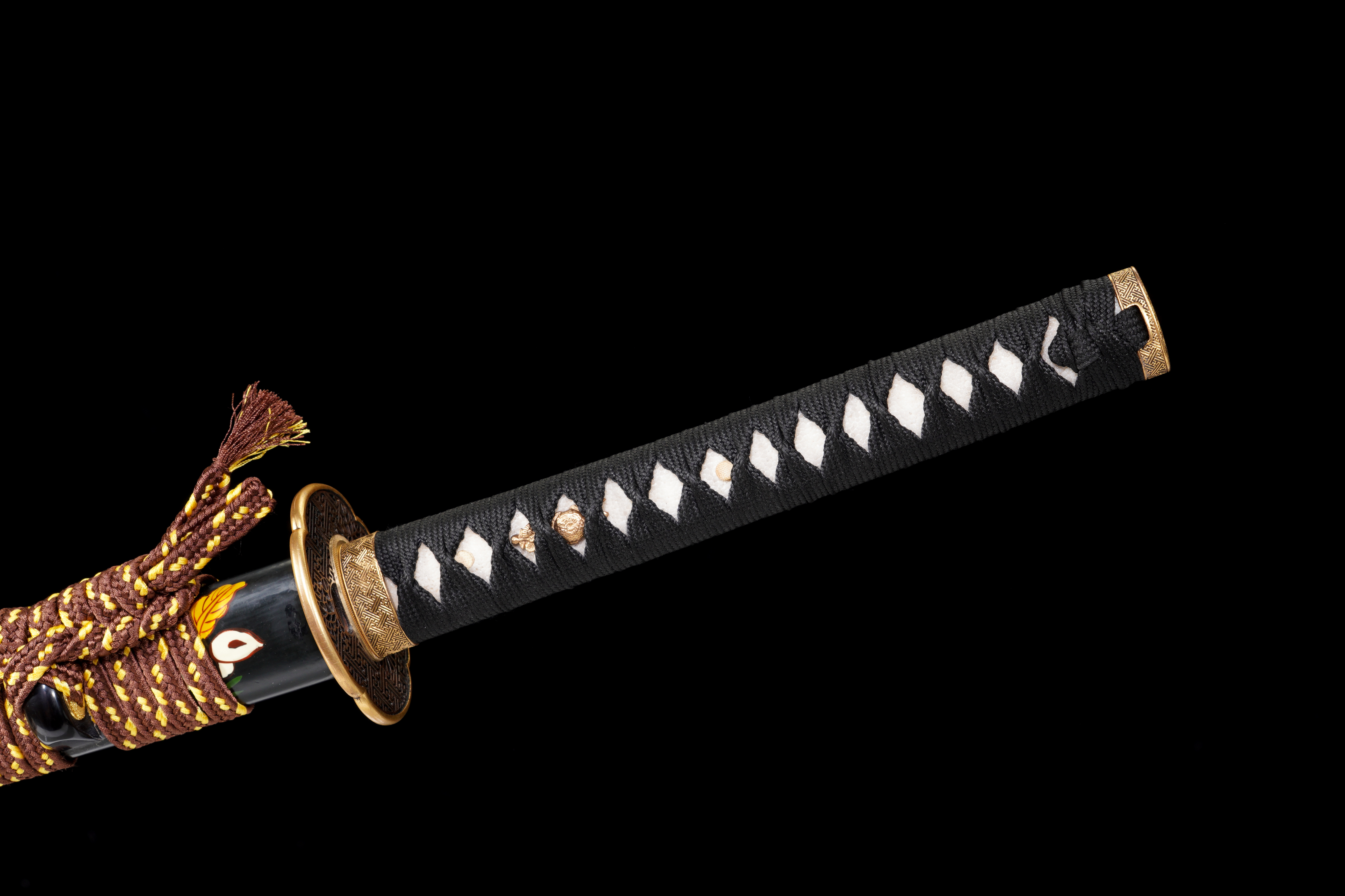 Handmade Japanese Katana T10 Steel Clay Tempered Golden Lattice Full Tang
