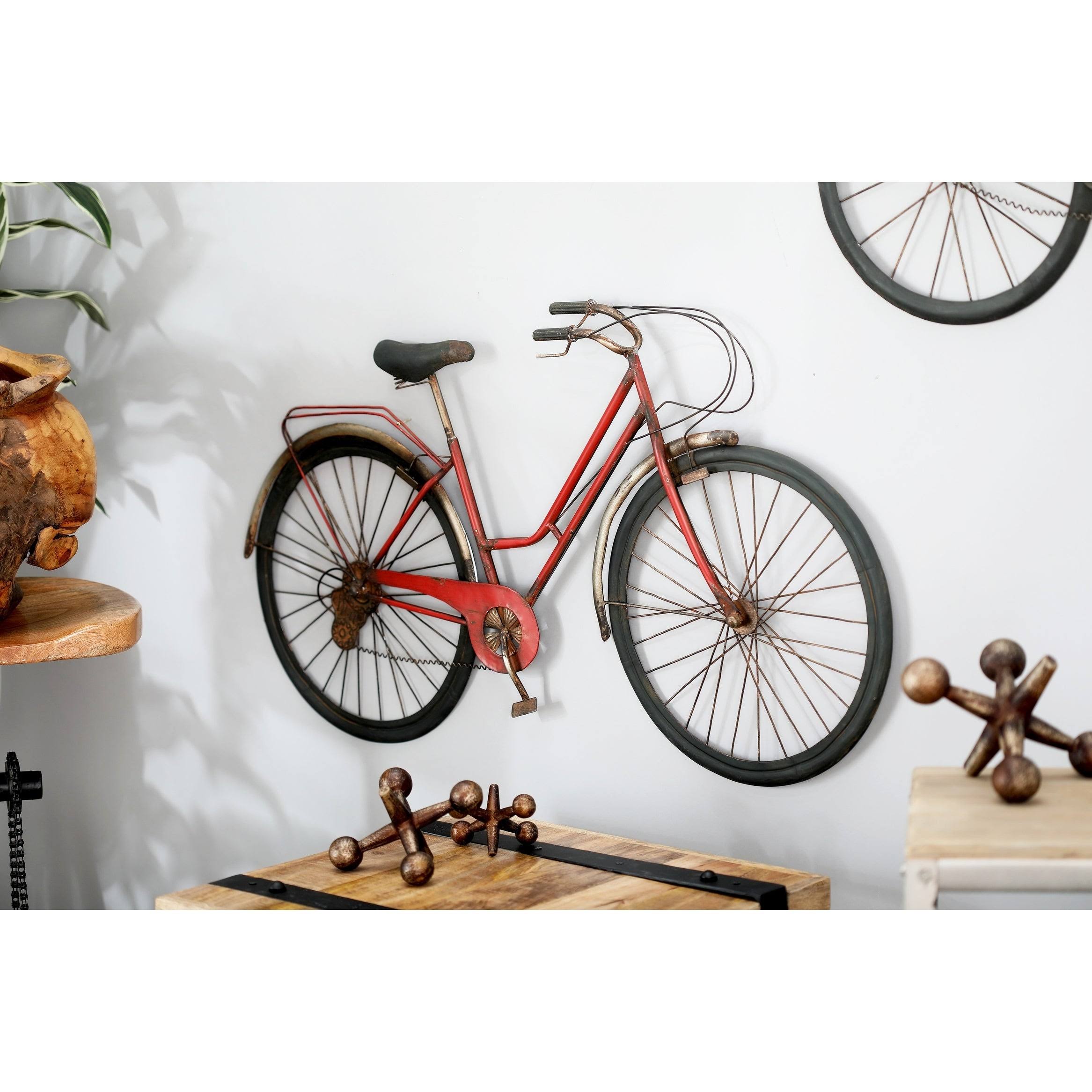 Modern Iron Red Bicycle Wall Decor