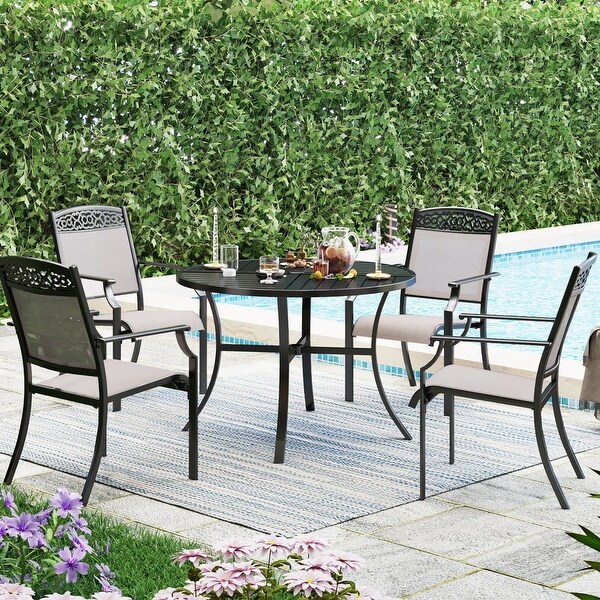 5Piece Patio Dining Sets,4 Swivel chair with Alu Frame and Breathable Textilene Sling Fabric and 1 Round Metal Table