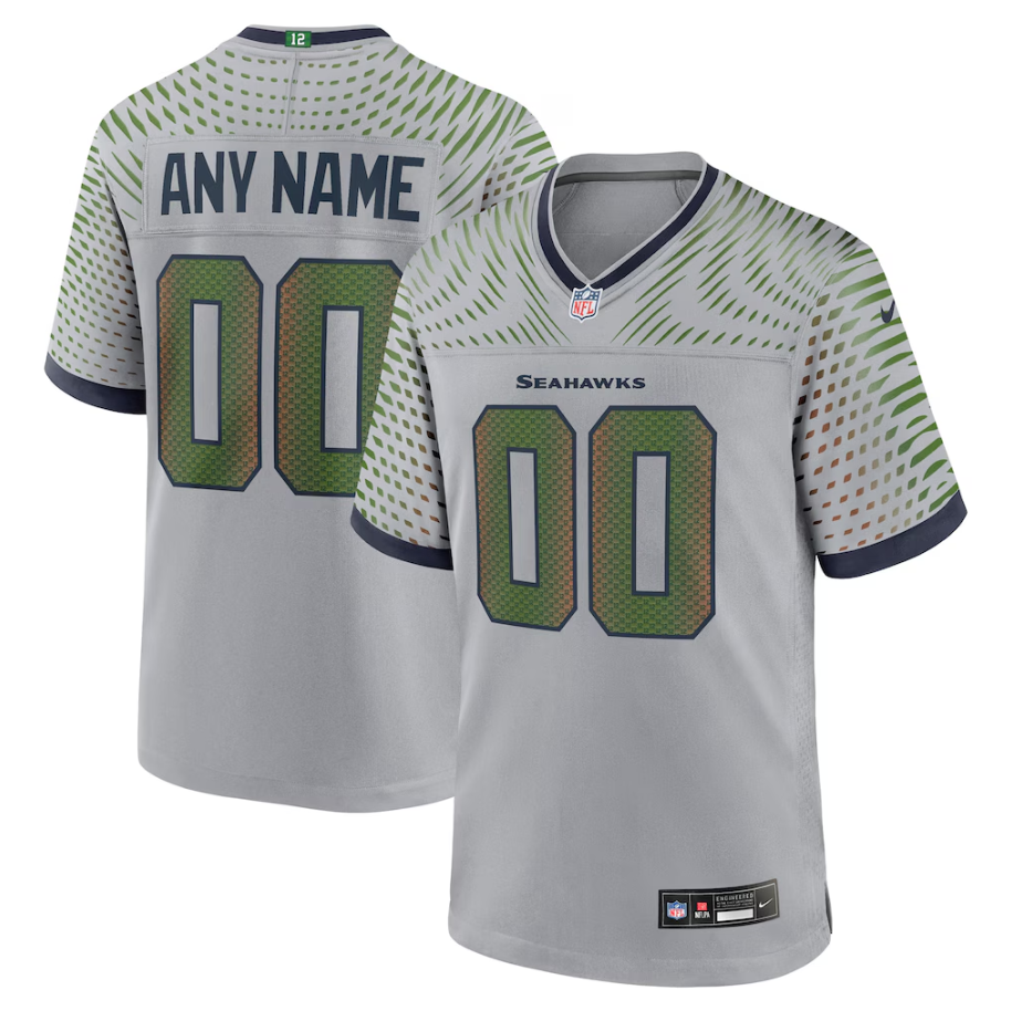 Men's Seattle Seahawks Gray 2025 Rivalries Collection Custom Game Jersey
