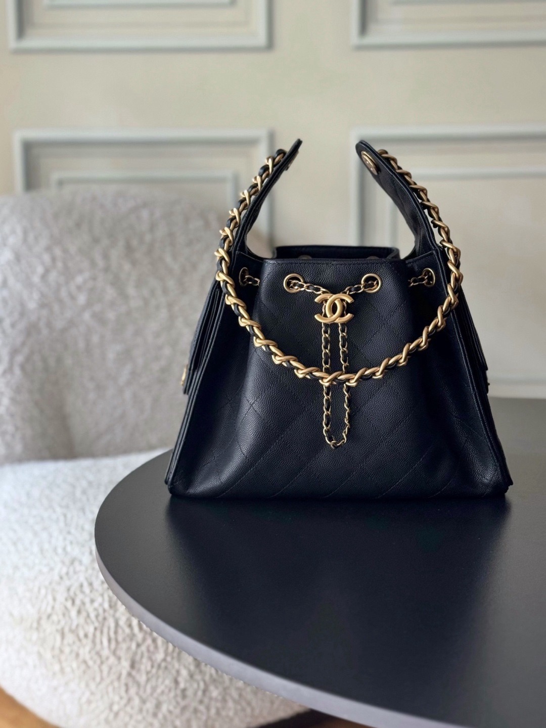 Chanel 25bag 25C Caviar leather black & gold small