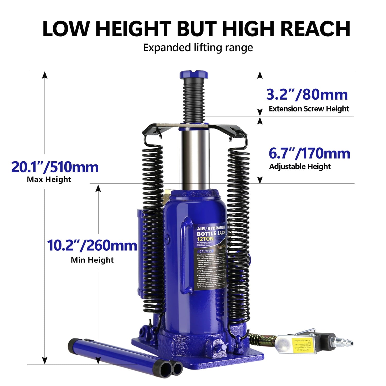 LoLado 20 Ton Pneumatic Air Hydraulic Bottle Jack with Manual Hand Pump Heavy Duty Auto Truck Travel Trailer Repair Lift