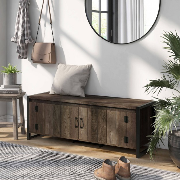 Shash Farmhouse Storage Bench Reclaimed Oak Mibasics