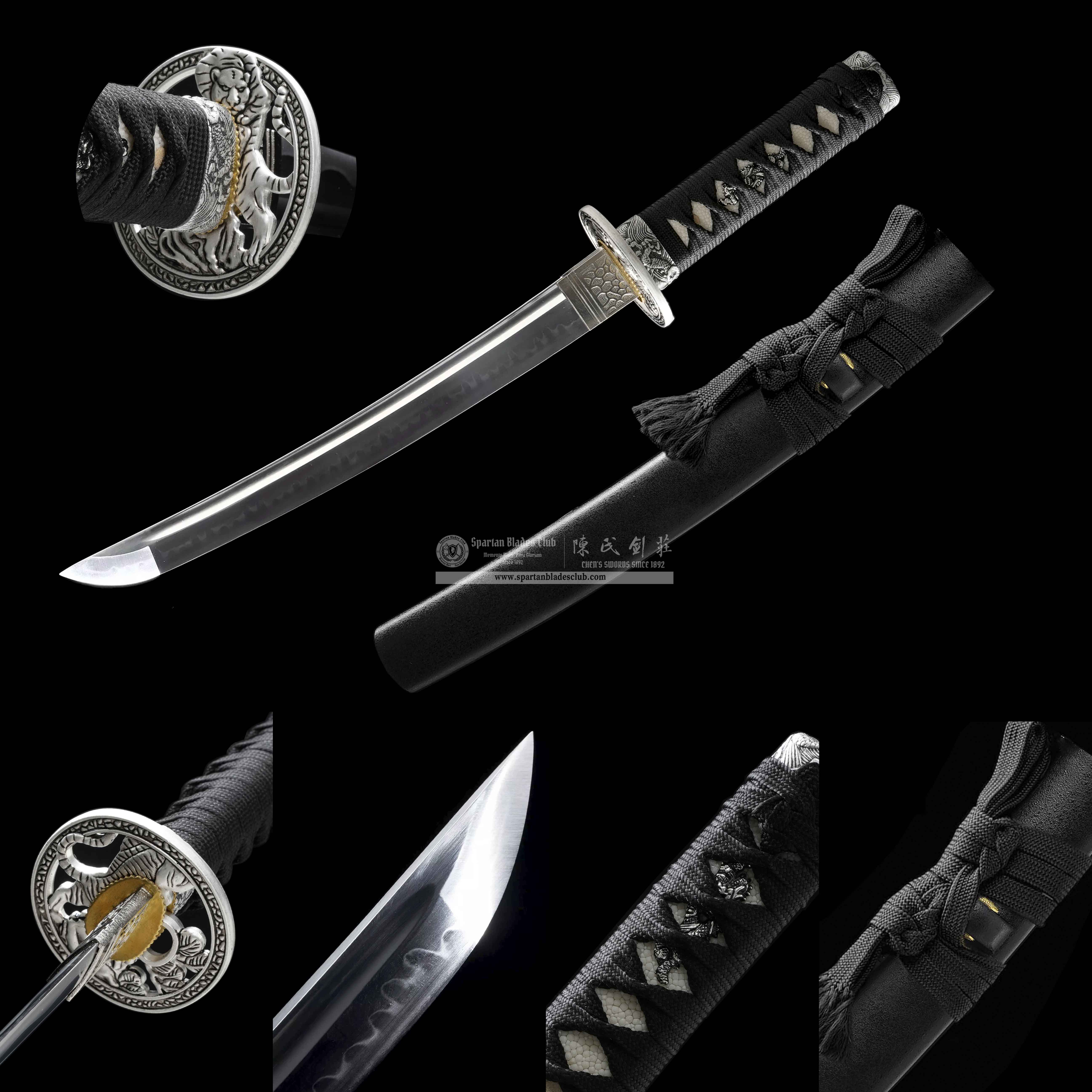 HY161 | Byakko | Tanto | Carbon Steel | T10 Steel Clay-tempered | Real Hamon | Tiger | Black | Battle-Ready | Full-tang | Spartan Blades Club | CHEN