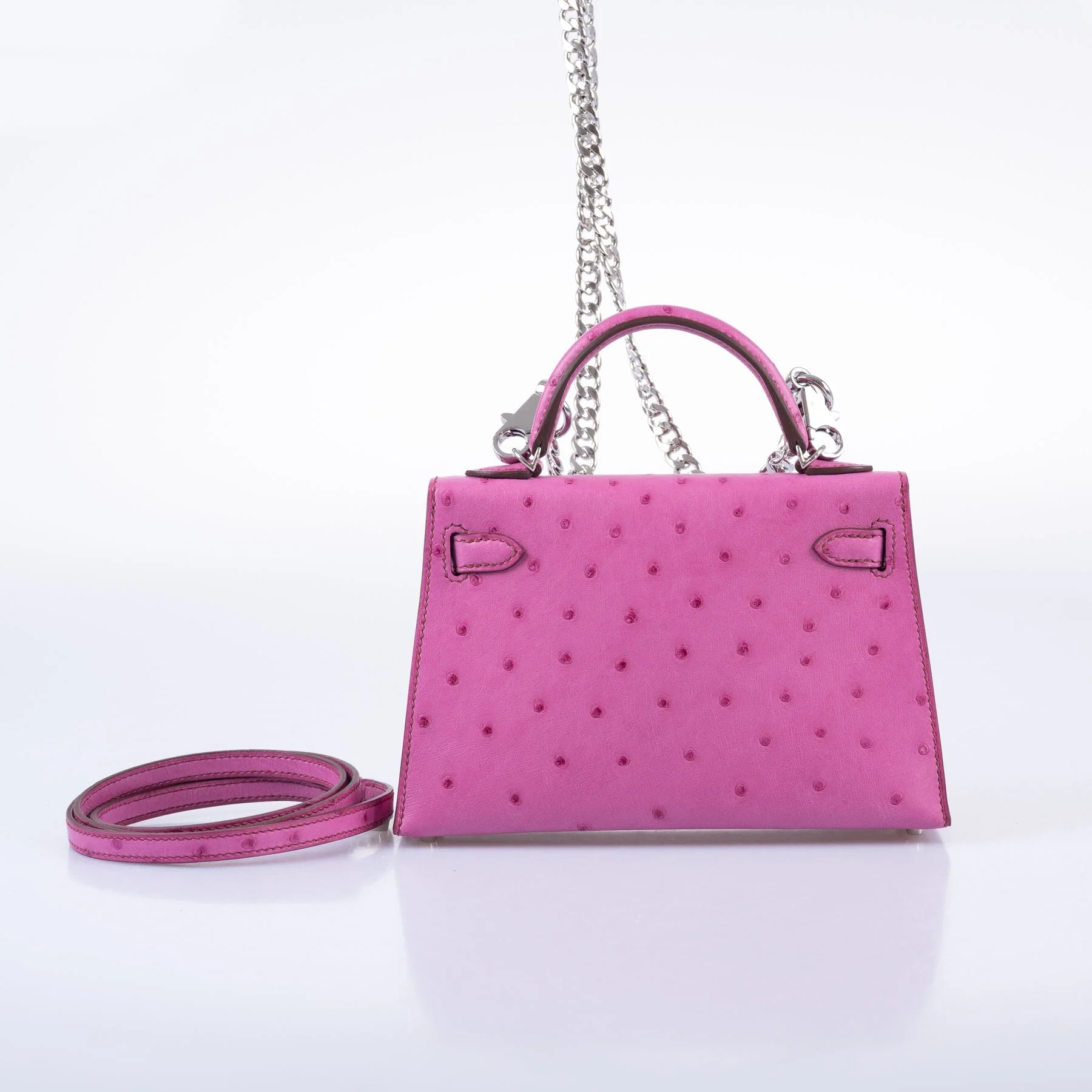 Hermès Mini Kelly II 20 Sellier Fuchsia Ostrich Palladium Hardware