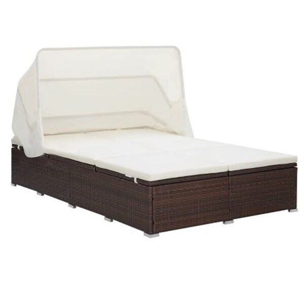 vidaXL 2Person Sunbed with Cushion Poly Rattan Brown