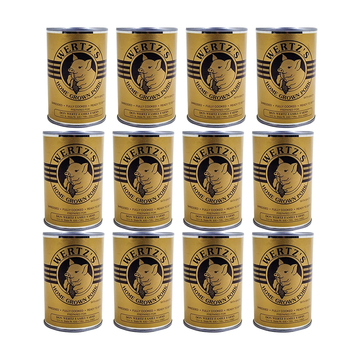 Wertz's GMO Free Ready to Eat USDA Approved Canned Pork Meat 28oz Can Emergency Survival Food for Camping, Hiking and Backpacking- 12 Cans