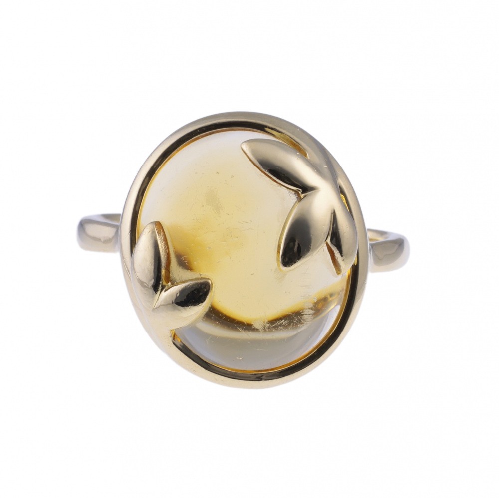 Tiffany & Co. Paloma Picasso Olive Leaf Ring 18K Yellow Gold Citrine