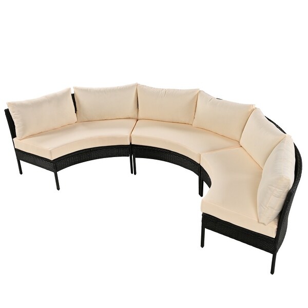 3 Piece Patio Furniture Set,Round Wicker Sectional Sofa with Cushions