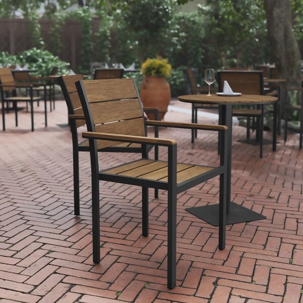 Commercial Grade Outdoor Faux Teak Patio Dining Chair with Arms