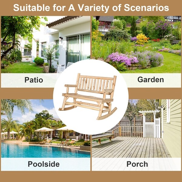 Outsunny 2Person Wooden Rocking Chair Rocker Bench with Relaxing Swinging Motion
