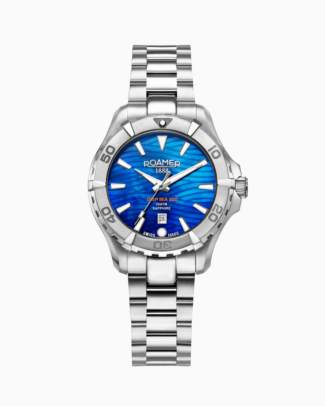 Deep Sea 200 Ladies 34mm Quartz Three-Hand Date Blue Dial Silver Bracelet Sapphire glass Stainless Steel swiss watch