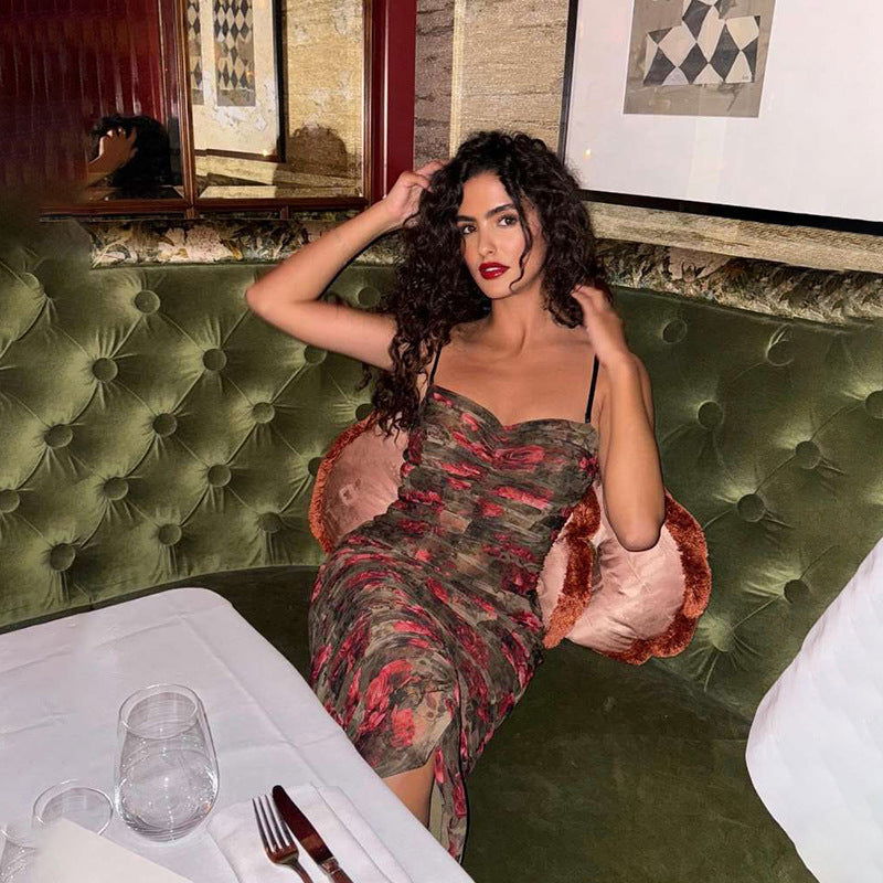 Elegant Floral Print Bodycon Midi DressClistos