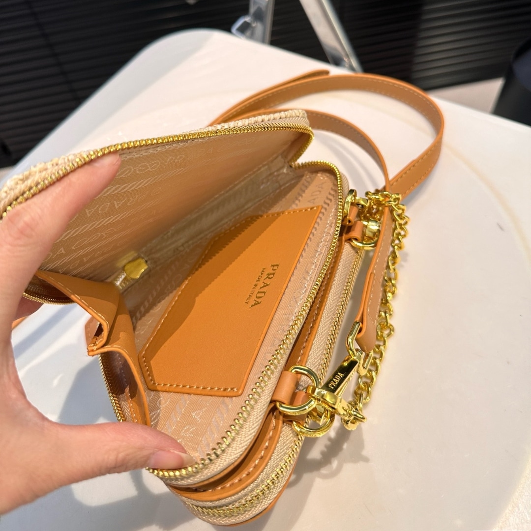 Prada Crochet And Leather Mini Bag Natural 18Cm