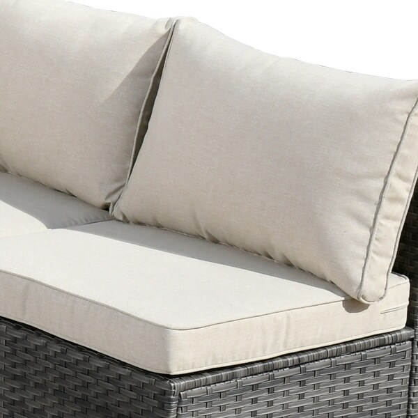 HOOOWOOO 8piece Patio Furniture Set Wicker Sectional Sofa with Fire Pit Table