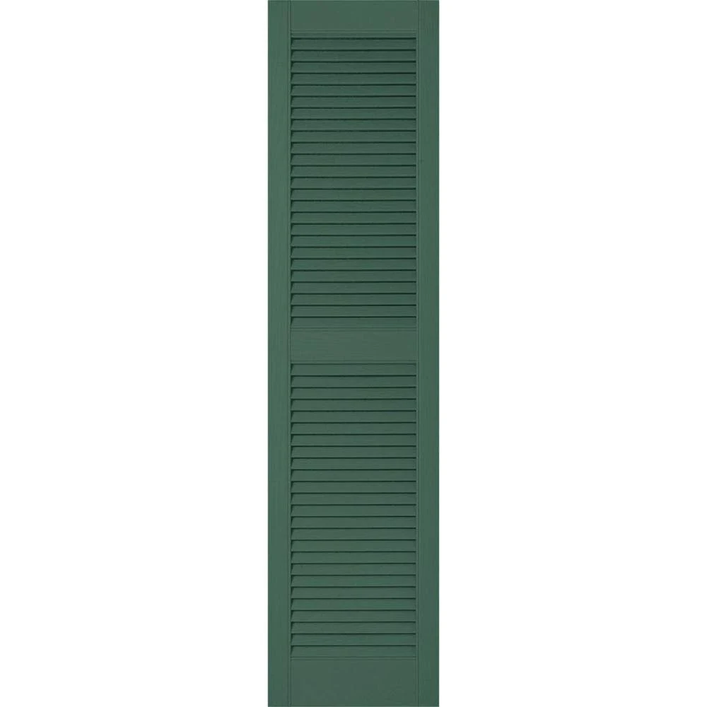 12 inchw x 88 inchh Lifetime Vinyl, Custom Straight Top Center Mullion, Open Louver Shutters, w/Shutter-Loks (Per Pair), Forest