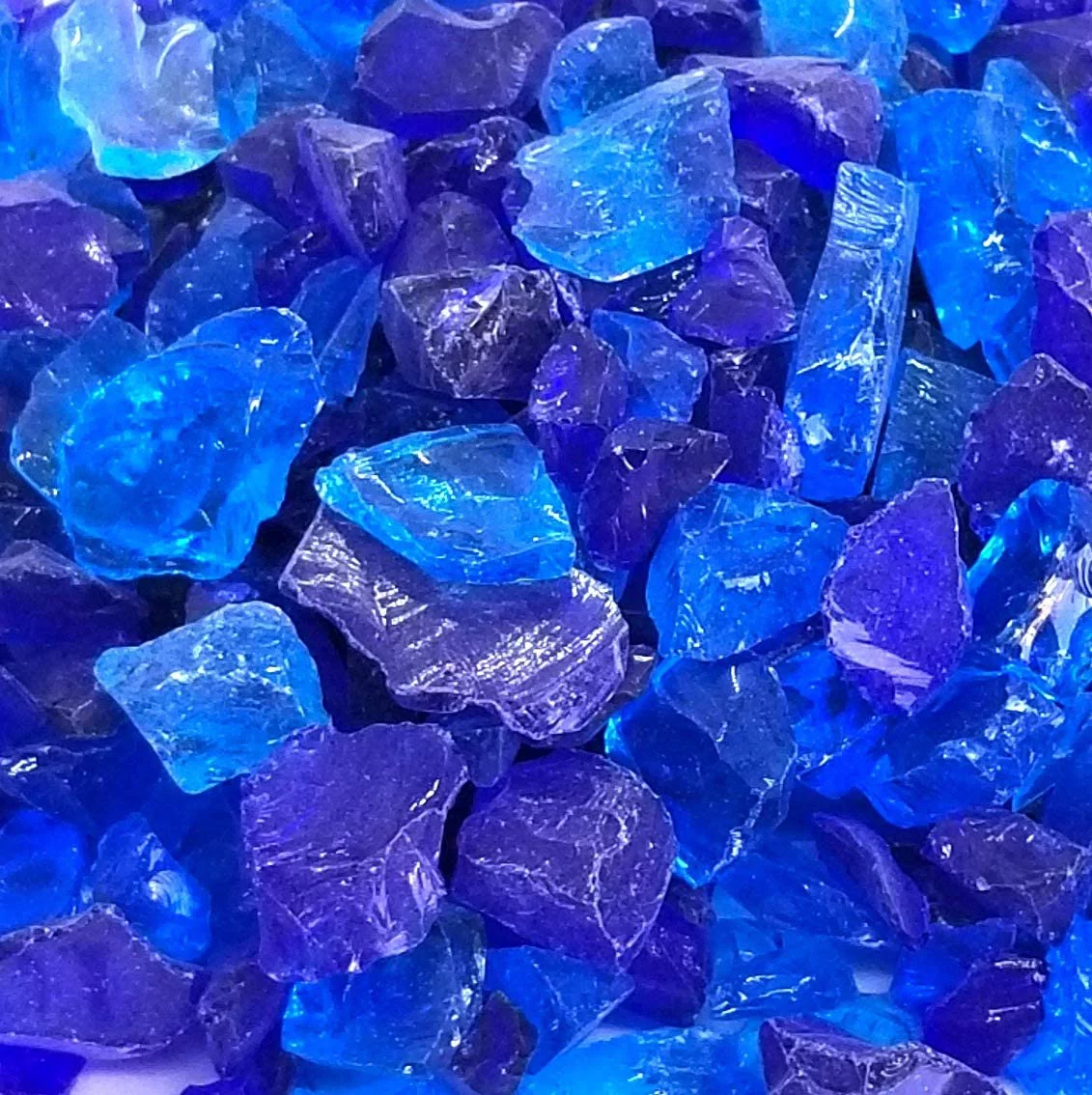 (5-POUNDS) Cobalt & Blue Blend Premium Indoor & Outdoor Crushed Fire Glass Rock Large 1/2, 3/4 & 1