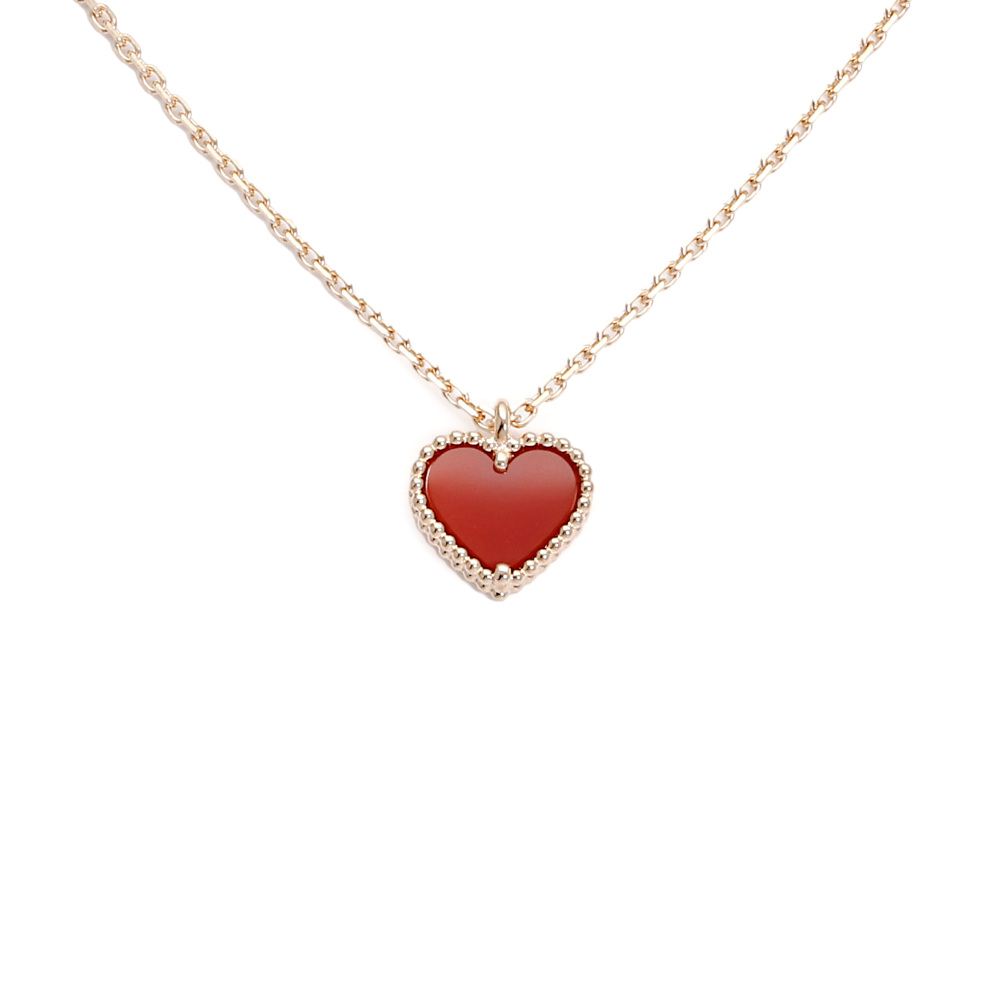 Van Cleef & Arpels Sweetheart Heart Motif Necklace 18K Rose Gold Carnelian VCARN59N00