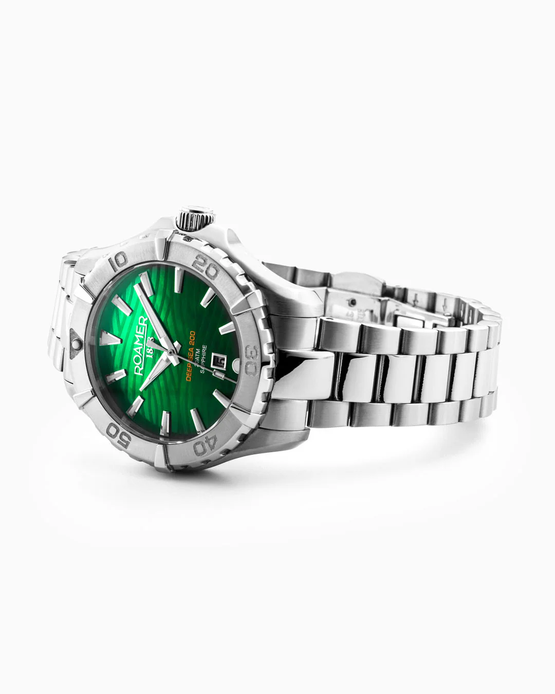 Deep Sea 200 Ladies 34 mm Quartz Three-Hand Date Green Dial Silver Bracelet Sapphire glass Stainless Steel swiss watch