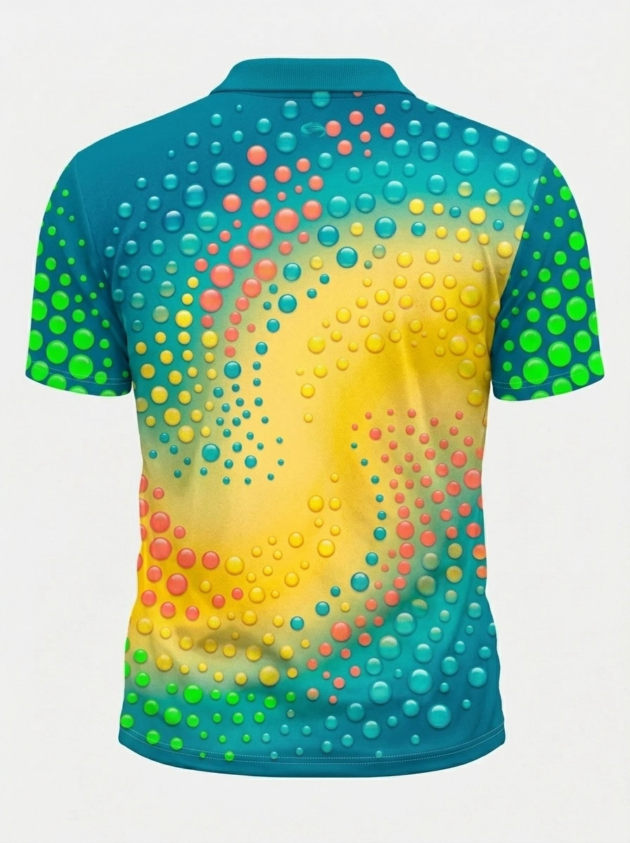 Moisture Wicking Golf Polo 3D Colorful Dot Gradient Button Short Sleeve Golf Polo Shirt