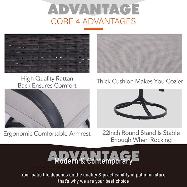 MAISON ARTS 3piece Patio Bistro Set,2 Rattan Swivel Chairs with Cushion and 1 Metal Table with Umbrella Hole