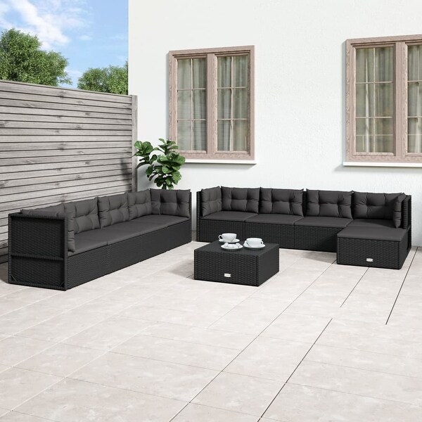 vidaXL 7 Piece Patio Lounge Set with Cushions Black Poly Rattan