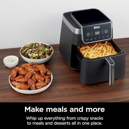 Air Fryer | 6.5 QT Pro XL Capacity fits 9lbs of Wings | 6-in-1 Max Crisp, Air Fry, Roast, Bake, Reheat & Dehydrate | Nonstick Basket, Crisper Plate & Recipe Guide | Grey