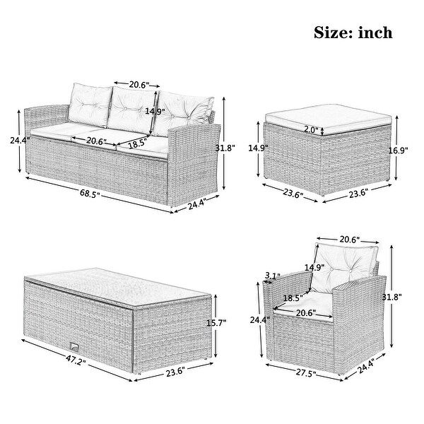 Go 6Piece AllWeather Wicker Pe Rattan Patio Outdoo Sectional Set