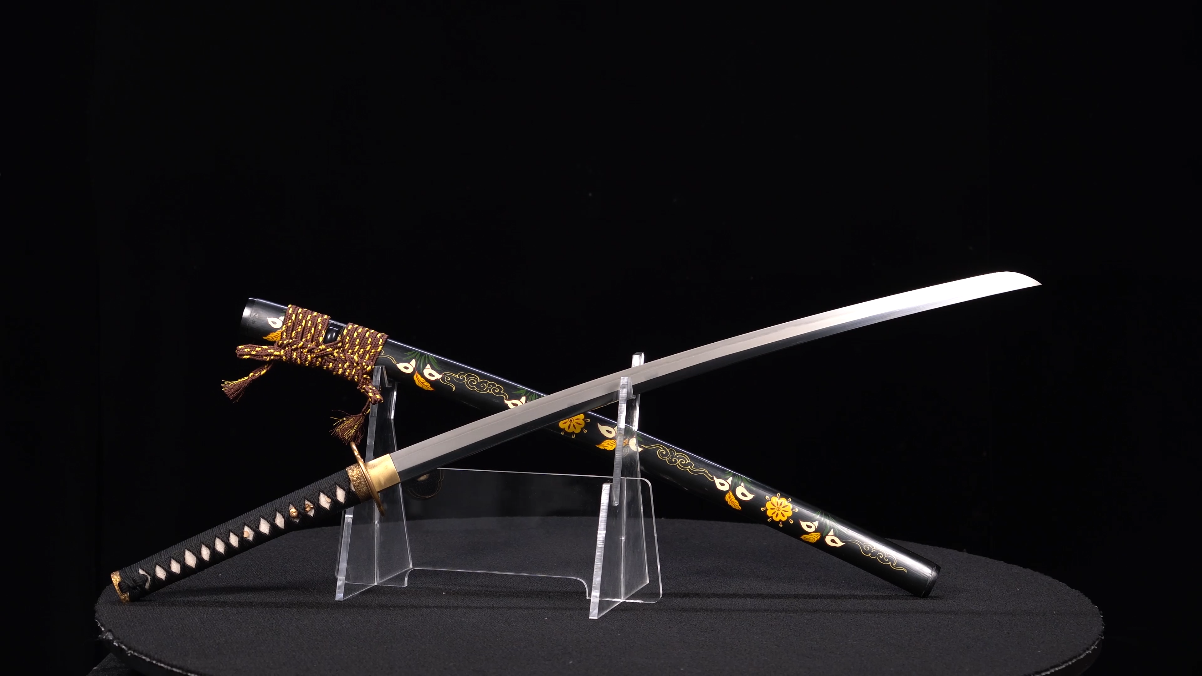 Handmade Japanese Katana T10 Steel Clay Tempered Golden Lattice Full Tang