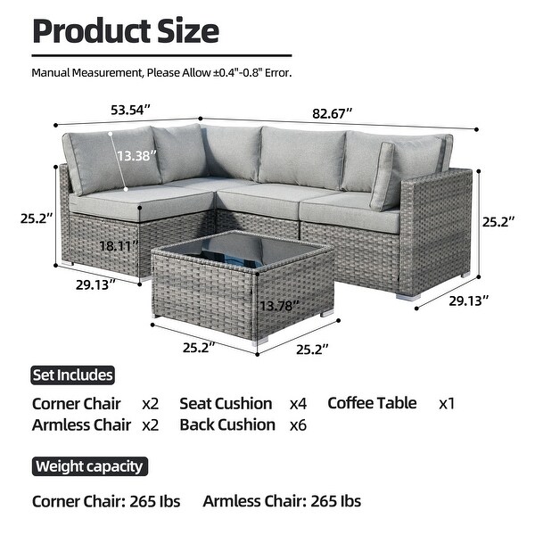 HOOOWOOO Patio 5piece Wicker Sectional Sofa Set with Coffee Table