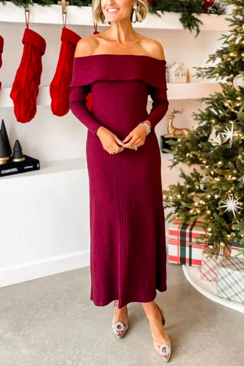 Off Shoulder Maxi Sweater DressClistos