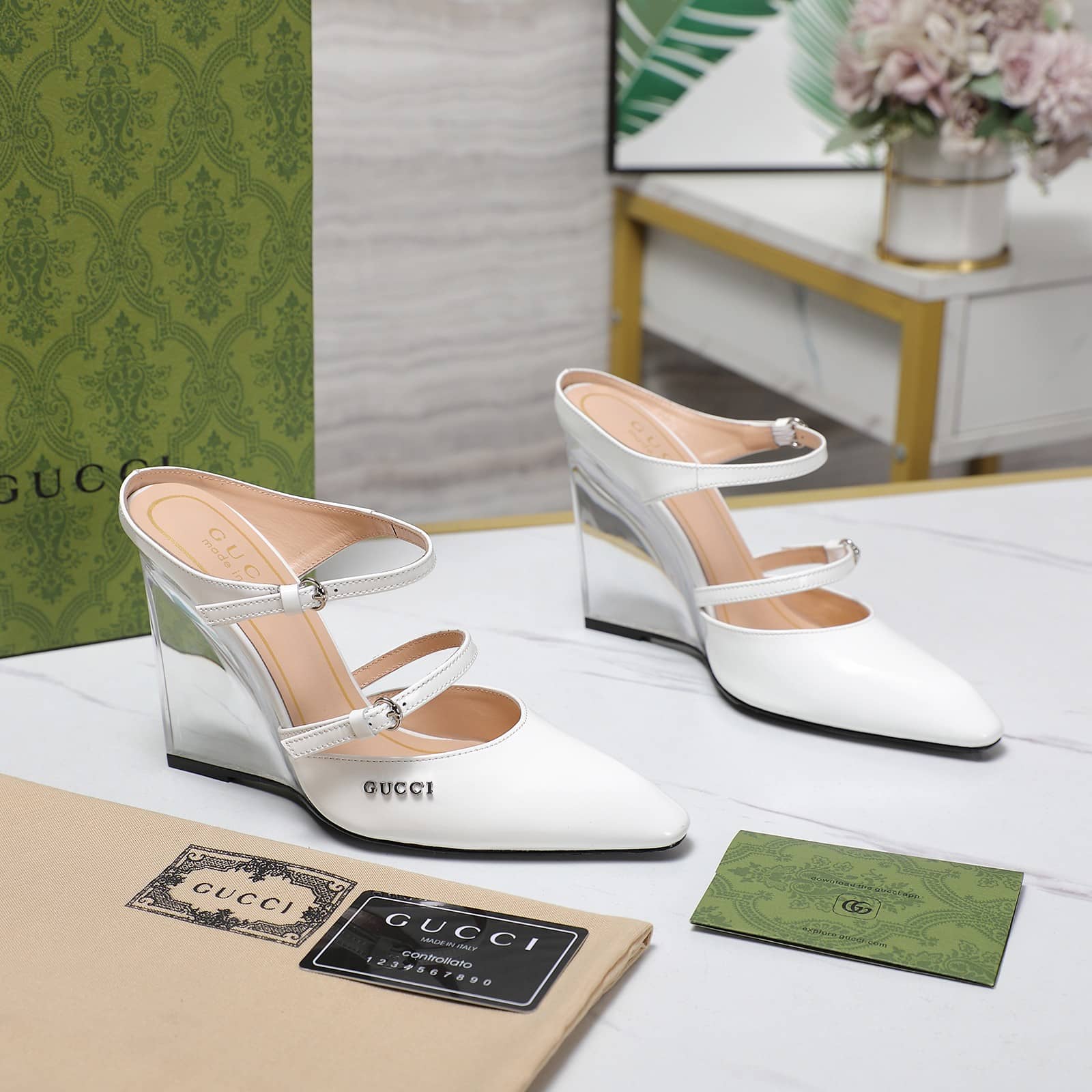 Gucci Women’S Wedge Mule White 827856 Clg00 9014