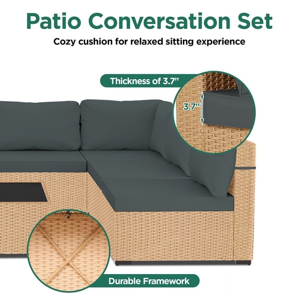 UPHA 5Piece Patio Furniture Wicker Sofa Set with Cushions
