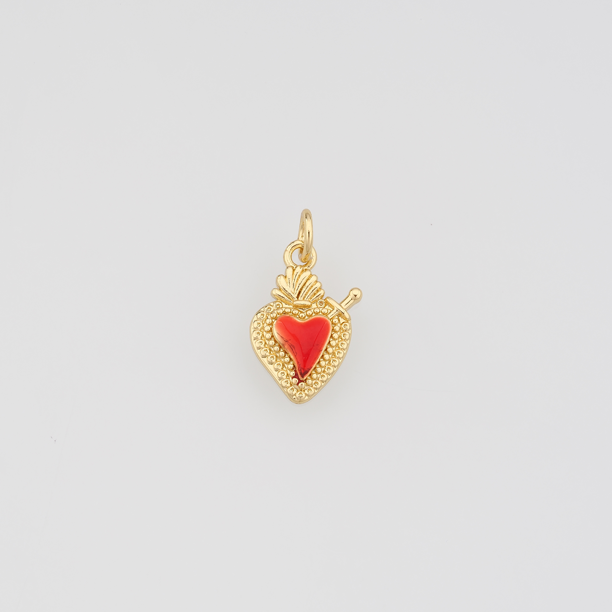 18K Gold Filled Sacred Heart Pendant,Enamel Sacred Heart Earrings Necklace for DIY Jewelry Making Supply