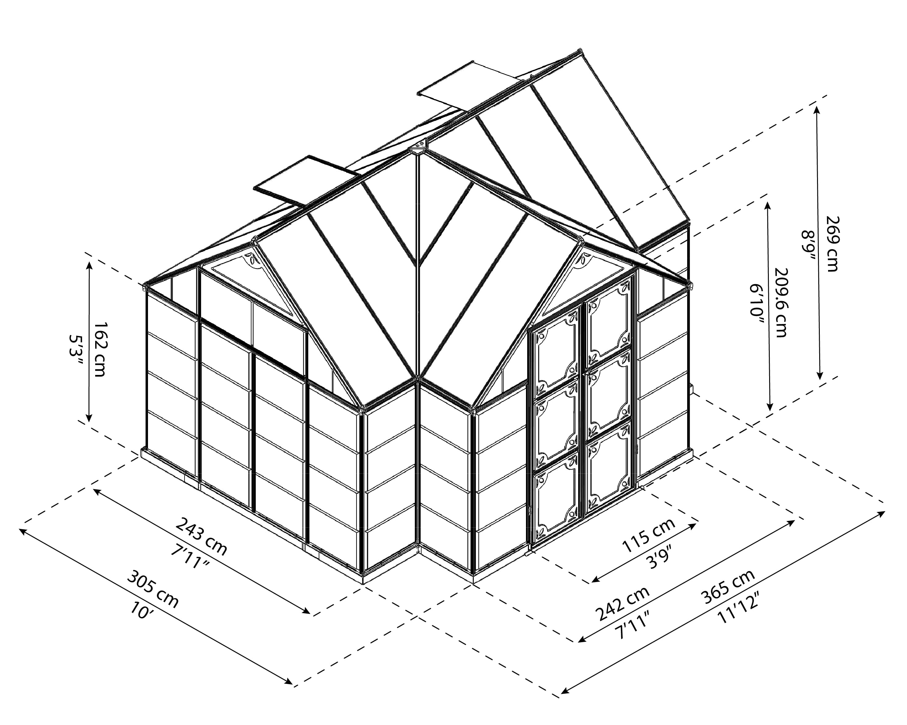 Palram – Canopia Chalet Four Season – 12′ x 10′ – Walk-In Hobby Greenhouse – Charcoal Gray – with 2 Roof Vents