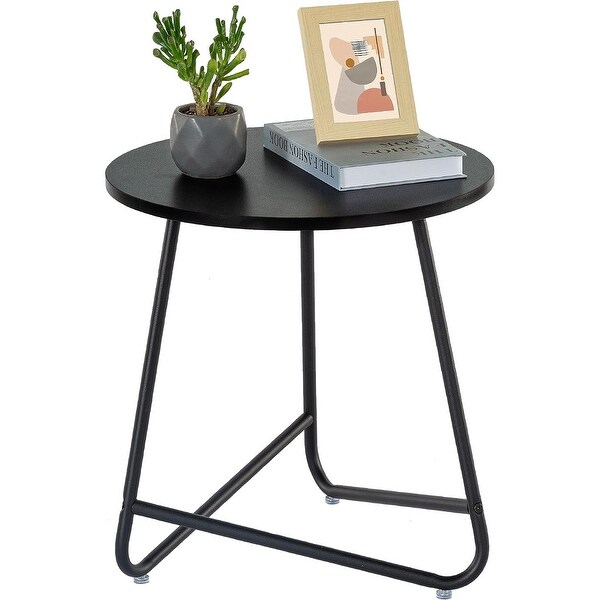 Small Round End Table,Indoor and Outdoor (Black)