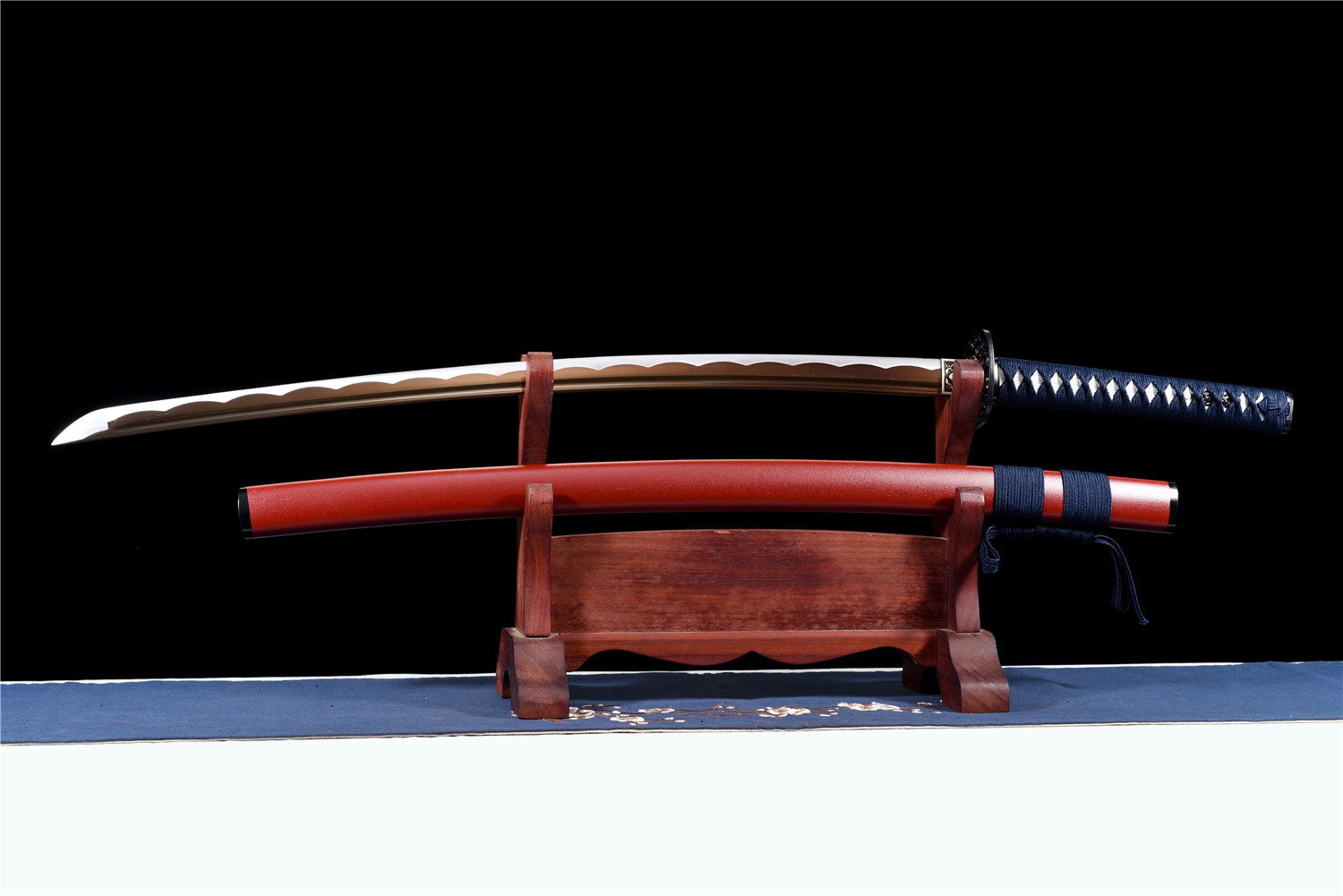 Handmade Katana High Carbon Gold Blade Iron Tsuba Red Saya Full Tang