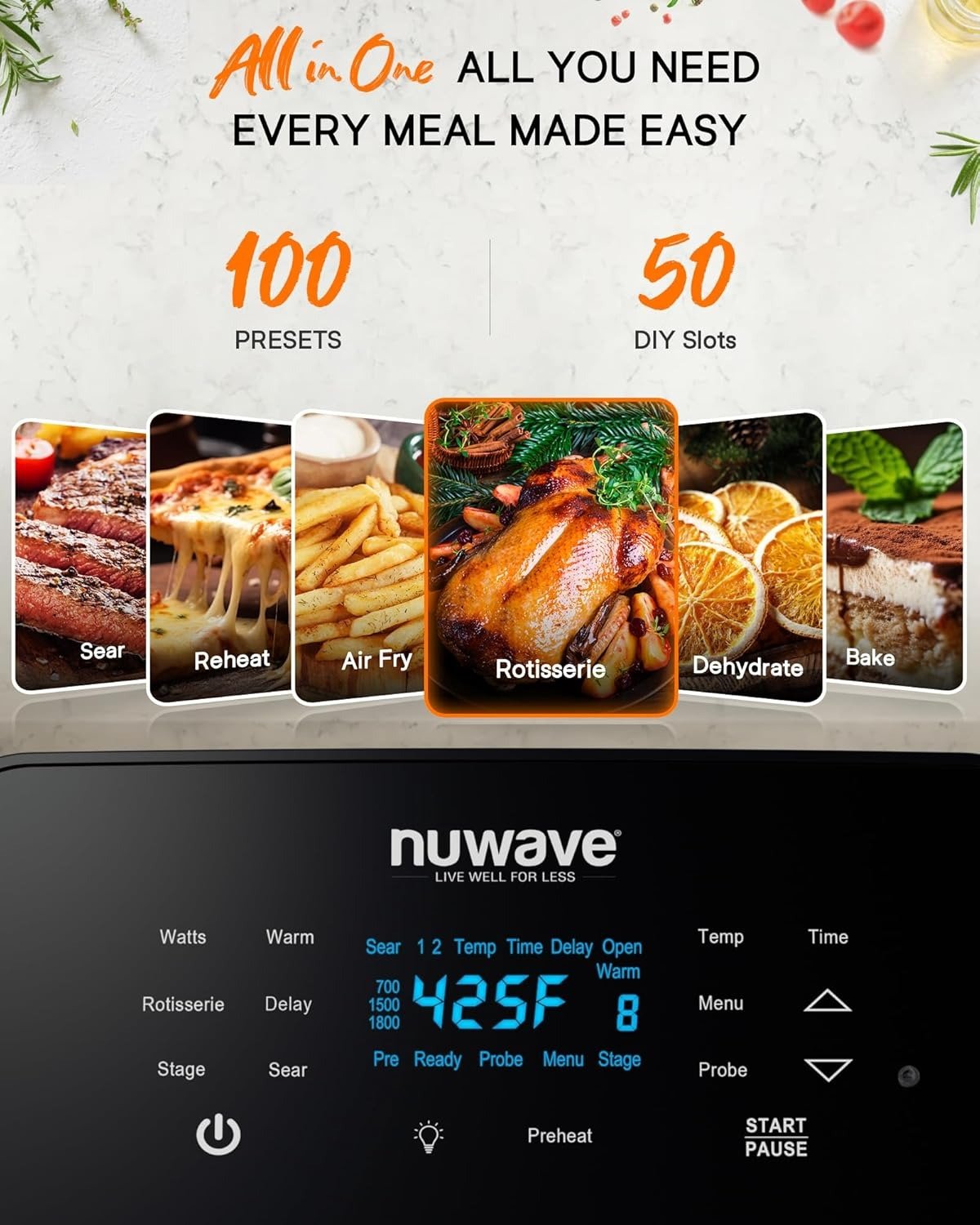 Multi-Function Rotisserie Air Fryer Oven, Integrated Thermometer, Smart Cooking Technology, Stainless Steel