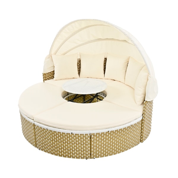 Patio Furniture Sectional Sofa Set Daybed with Retractable Canopy