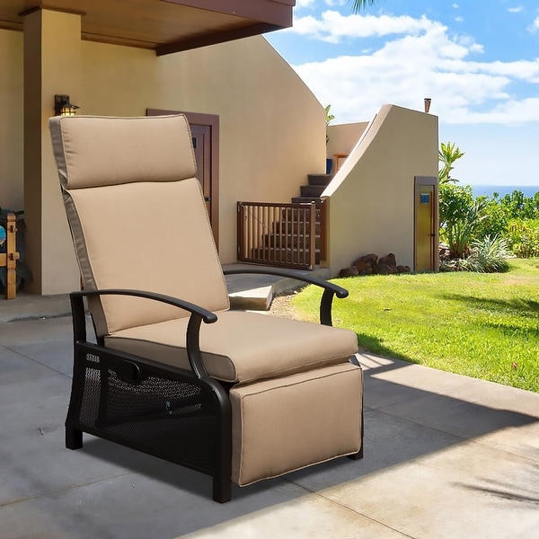 Patio Outdoor Recliner Chair Lounge Chair with Flip Table Push Back,Adjustable Angle,6.8'' Removable Cushions