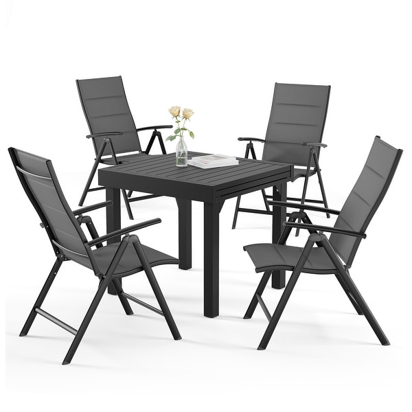 3/5/7 Pieces Patio Dining Set,Aluminum Expandable Table,Folding Padded Adjustable Chair