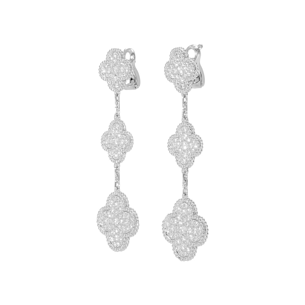 Van Cleef & Arpels Magic Alhambra 3 Motifs Earrings 18K White Gold VCARN9MR00