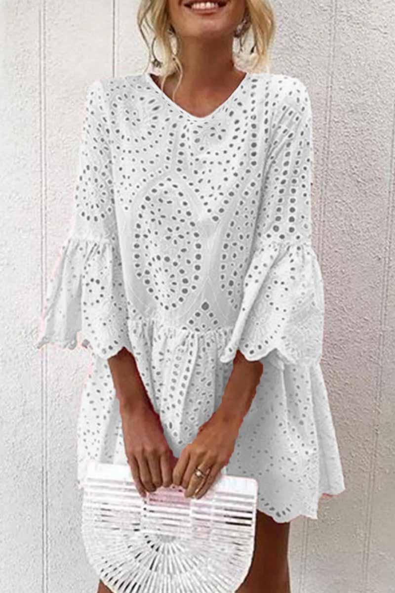 A-Line V-Neck Flounce Mini DressClistos