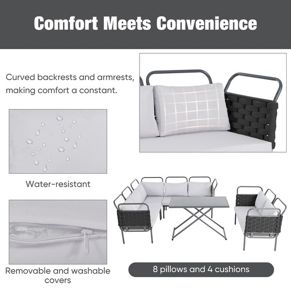 Patio Sectional Sofa Set Woven Rope Furniture Set with Cushions
