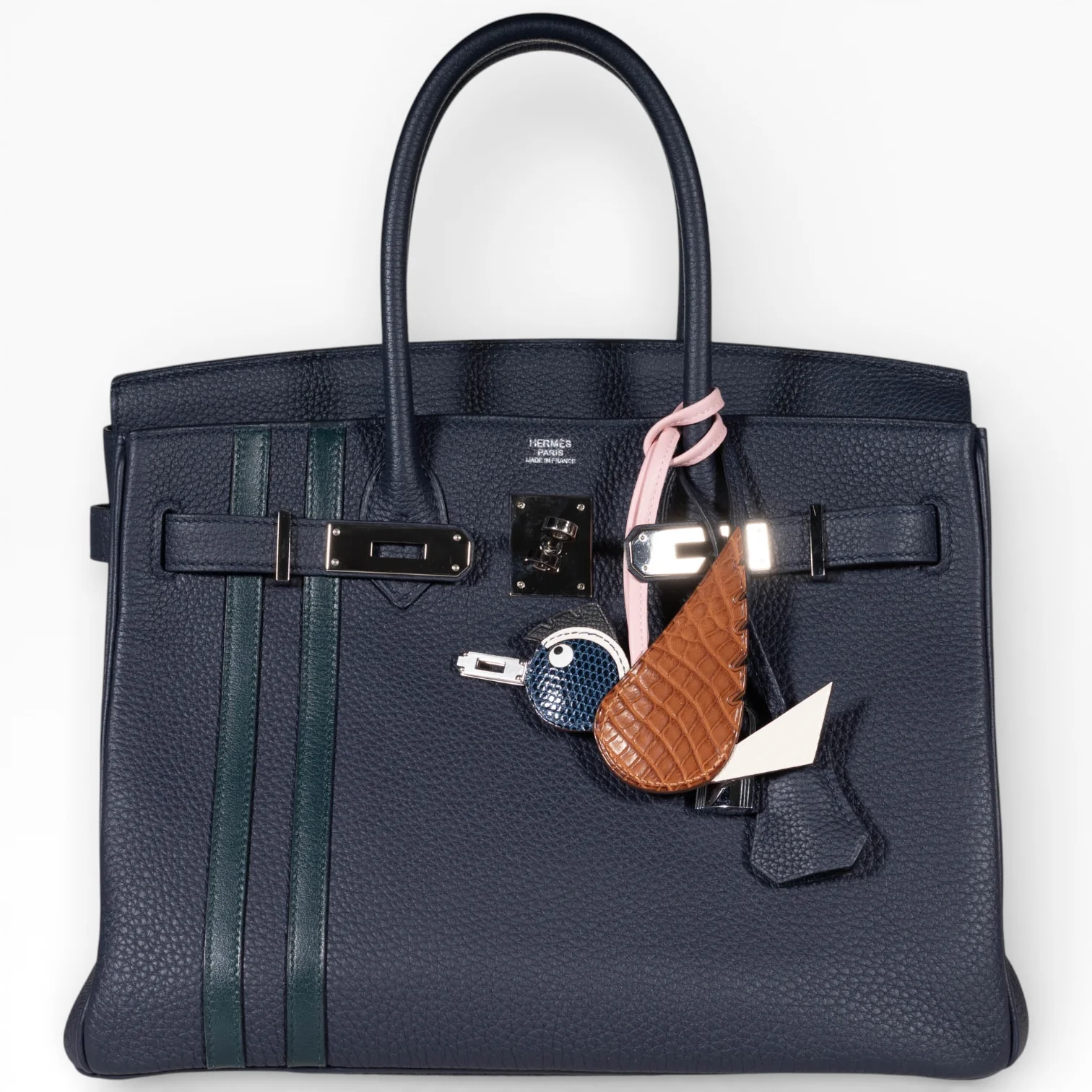 Hermès Birkin 30 Officier Bleu Nuit and Vert Cypress Togo Palladium Hardware