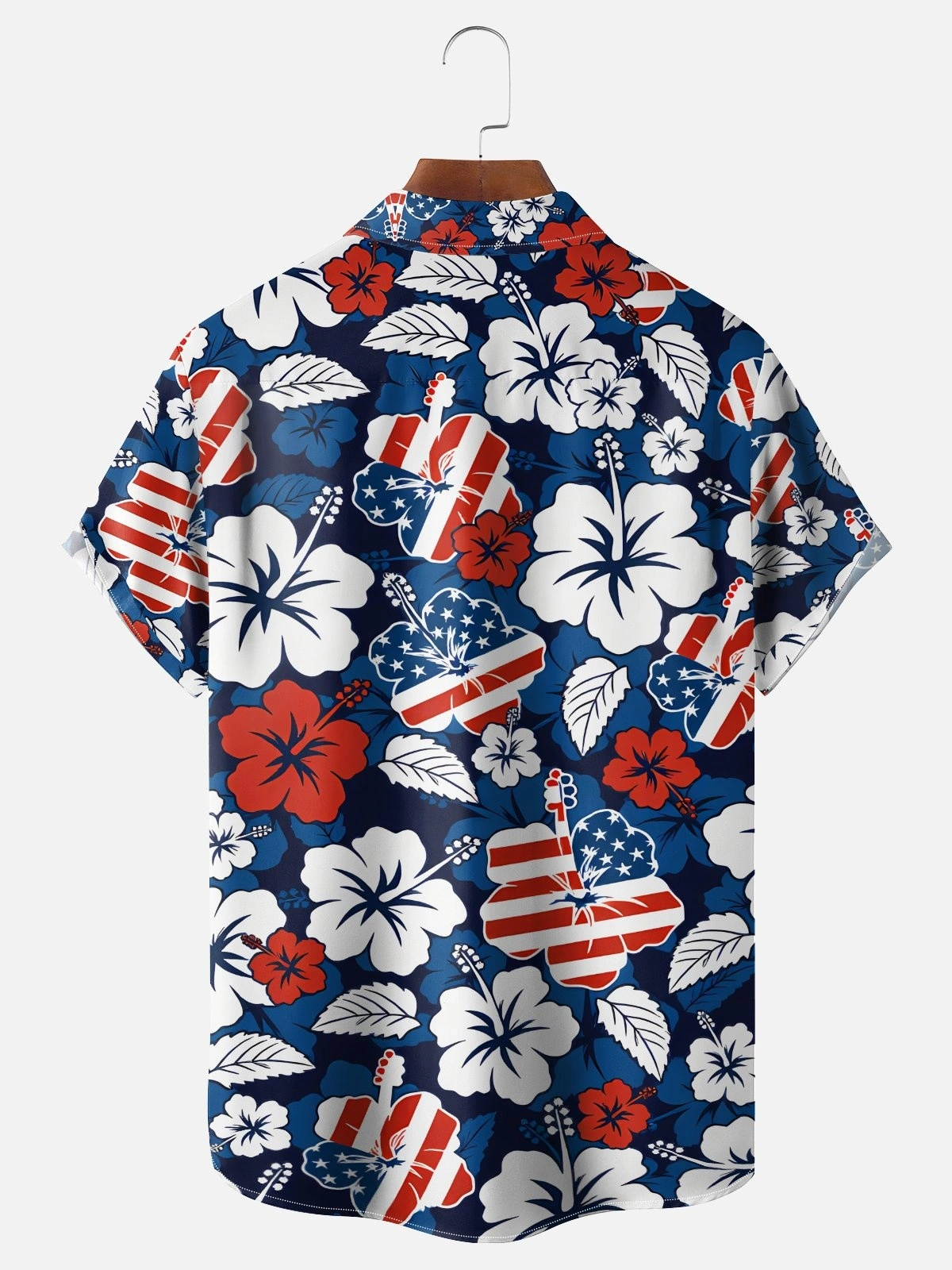 Men's printed shirts U.S. Independence Day Anniversary Flag Floral and Botanical Pattern  Holiday Hawaiian Shirt
